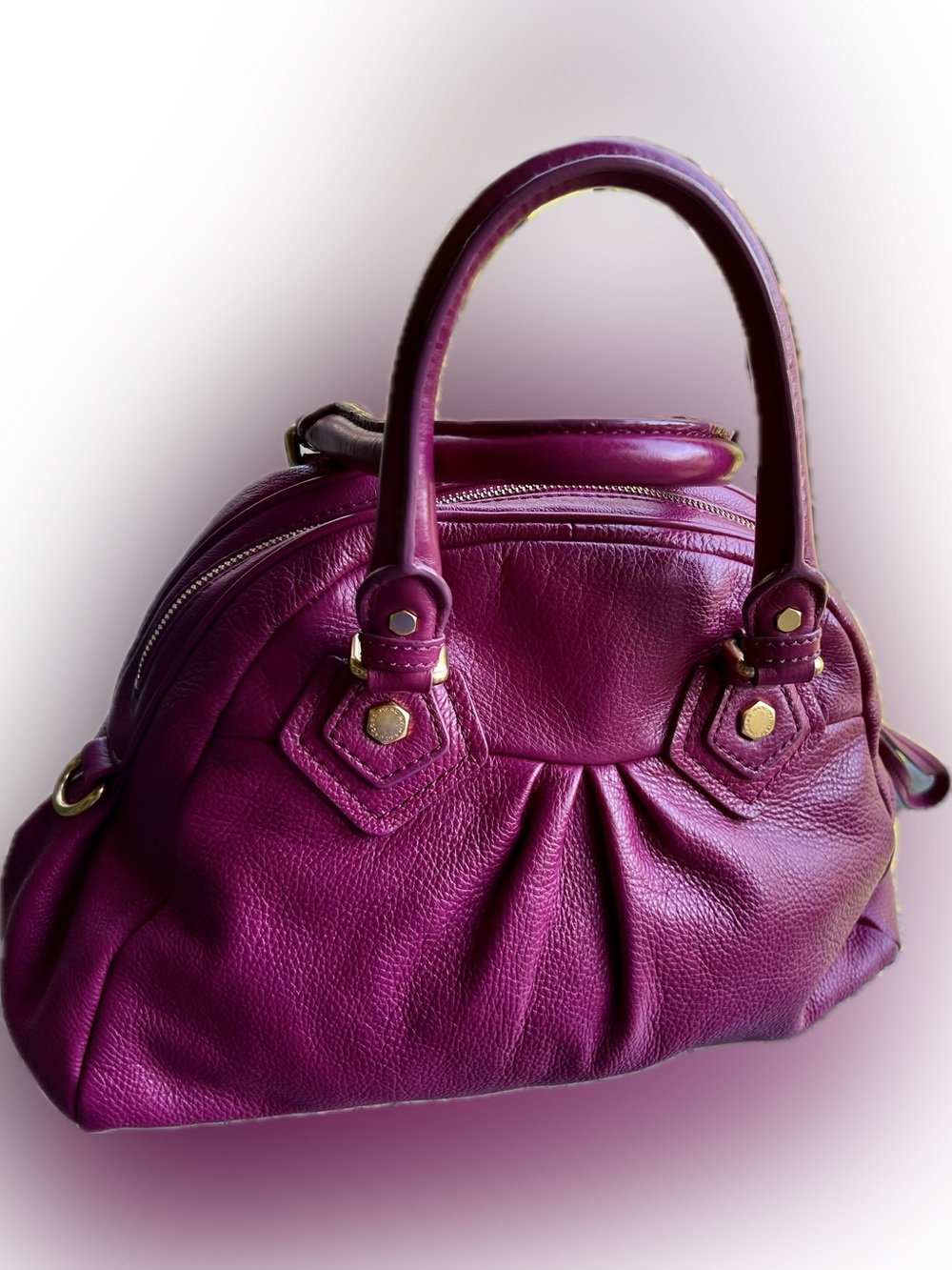 Marc by Marc Jacobs Plum Leather Dome Satchel with Gold Hardware - Picture 2 of 13